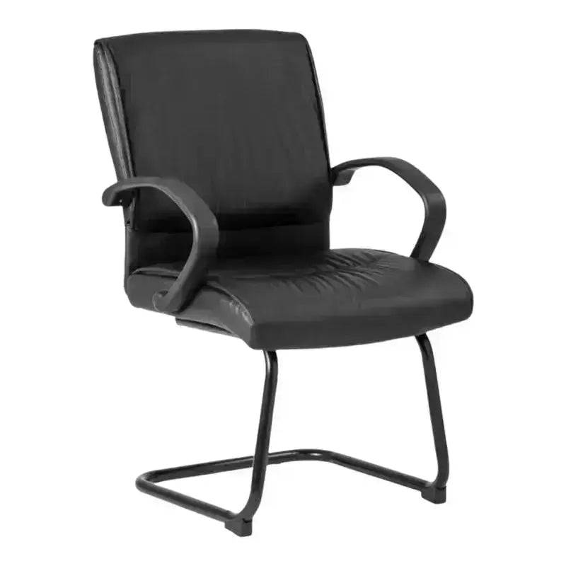 Black Leather Visitor Office Chair with Curved Base and Armrests for Comfort and Style