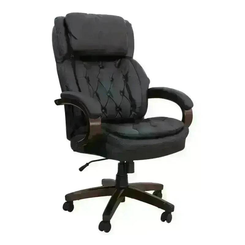 Black leather Heavy Duty President High-Back Office Chair with tufted upholstery