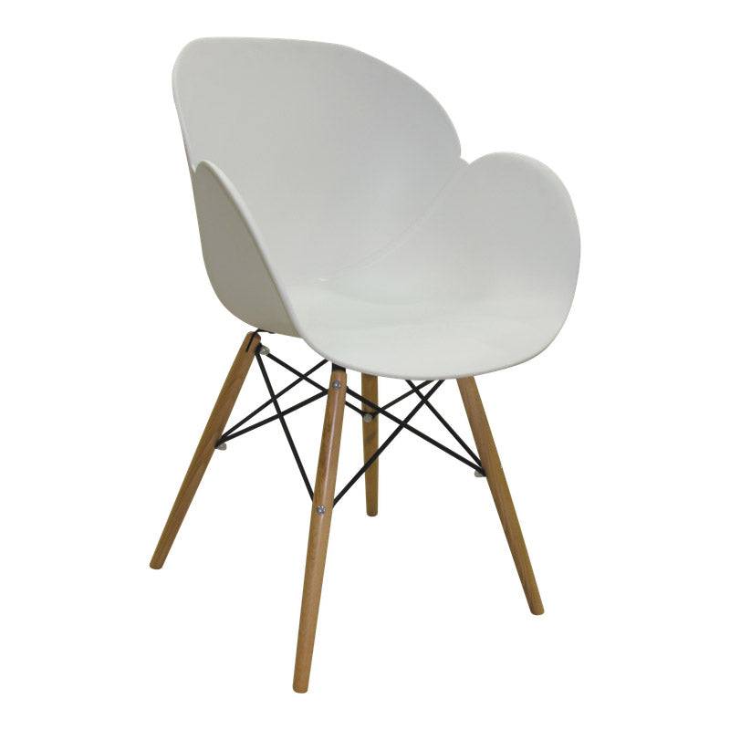 Modern White Chair with Holly Wooden Legs and Metal Supports for stylish café seating