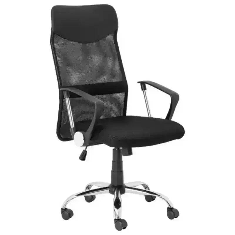 Black Mesh High-Back Office Chair with Ergonomic Design and Smooth Swivel on Chrome Base