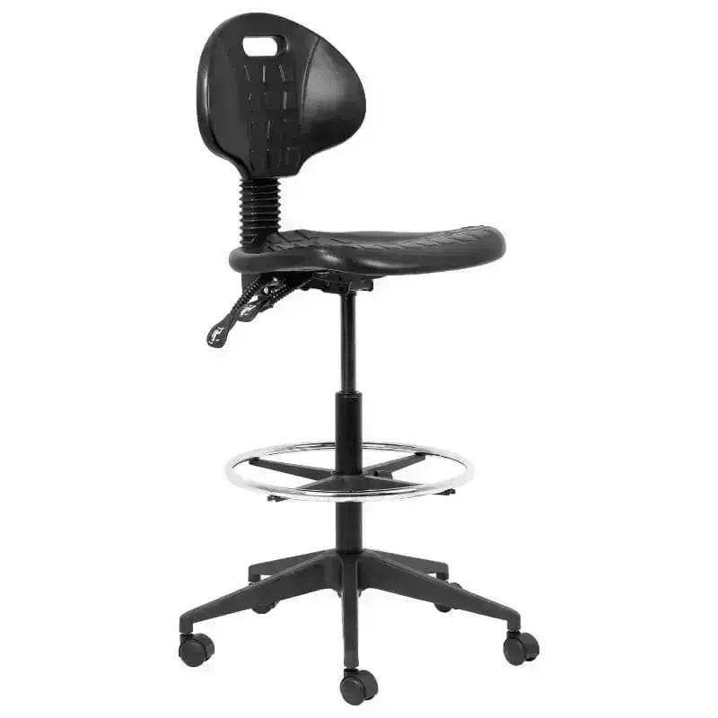 Black Chrome Draughtsman Office Chair with Wheels and Foot Ring for comfort and style