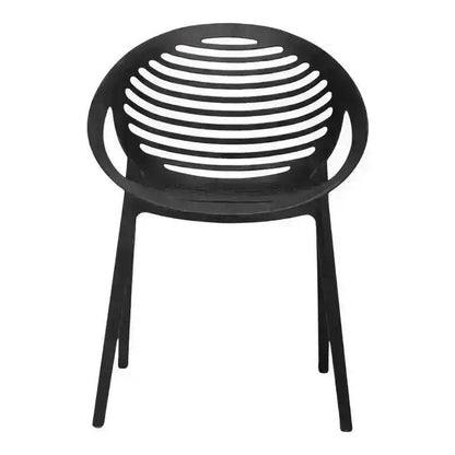 Iris Café Chair featuring modern black plastic design with circular patterns in backrest