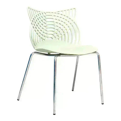 Modern Ivy Café Chair with durable polypropylene, patterned back, and chrome steel legs