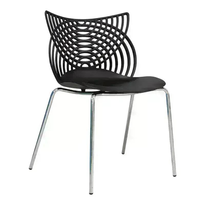 Modern Ivy Café Chair with geometric backrest and chrome steel legs for durable seating