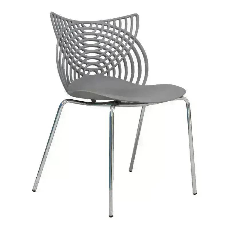 Modern Ivy Café Chair with chrome steel legs and a geometric patterned backrest