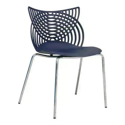 Ivy Café Chair with chrome steel legs and patterned backrest in navy blue color