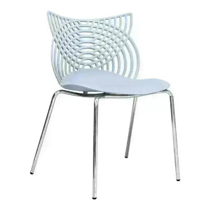 Modern Ivy Café Chair with chrome steel legs and cat ear-shaped backrest. Durable polypropylene