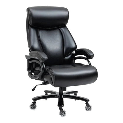 Black Leather Heavy Duty Office Chair with Chrome Wheels and Padded Armrests