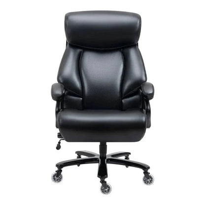 Black Leather Heavy Duty Office Chair with Chrome Wheels and Padded Armrests