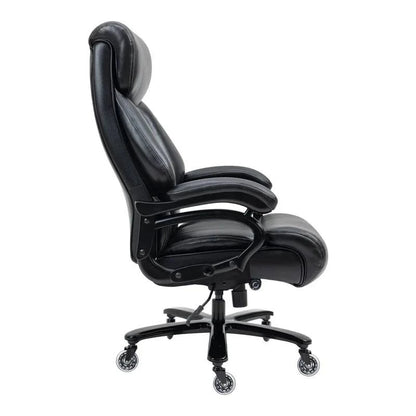 Black Leather Heavy Duty Office Chair with Chrome Wheels and Padded Armrests