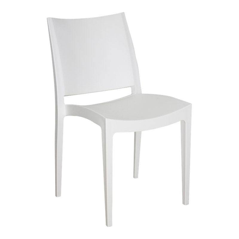 White stackable Libby Heavy Duty Café Chair with modern design and straight backrest