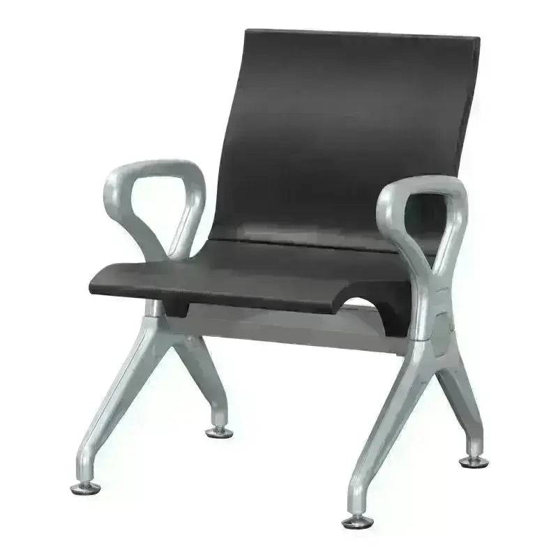 Modern Black Seater Polyurethane Public Waiting Chair with metallic frame and black seat