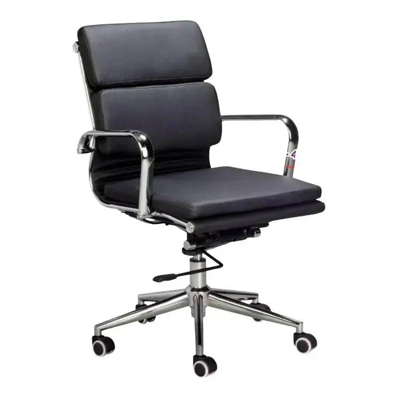 Modern Black Bonded Leather Eames Medium-Back Office Chair with Chrome Armrests