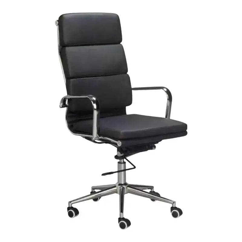 Black Leather Executive Eames High-Back Office Chair with Chrome Base on wheels