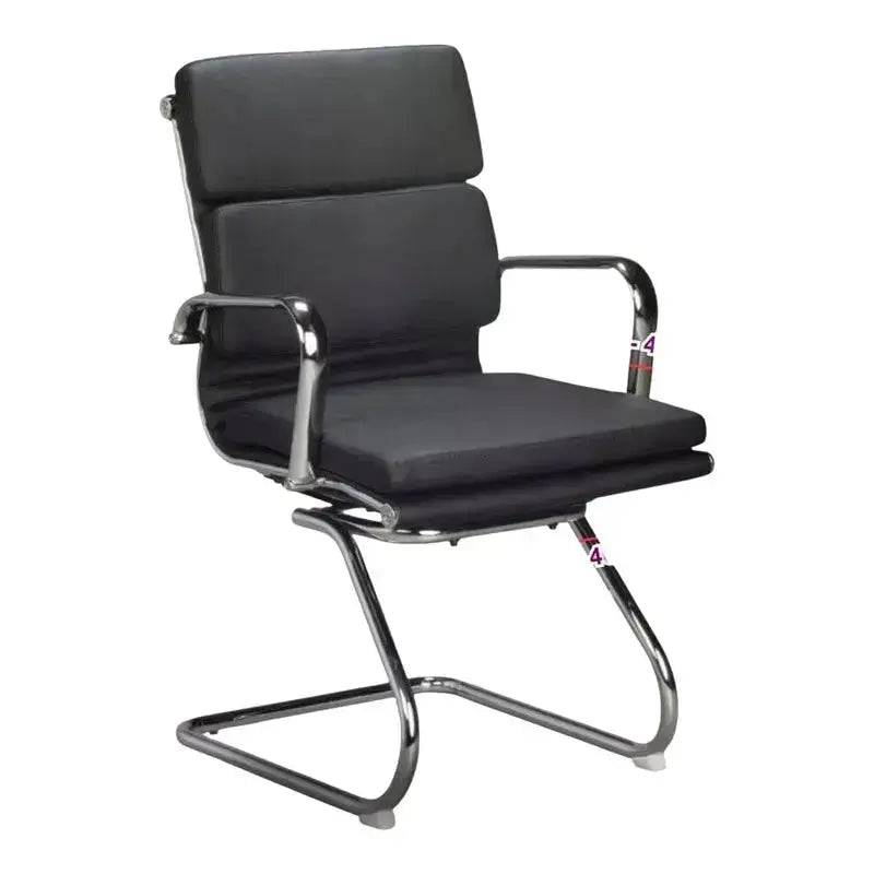 Black Bonded Leather Office Chair with Chrome Sleigh Base and padded executive visitor design