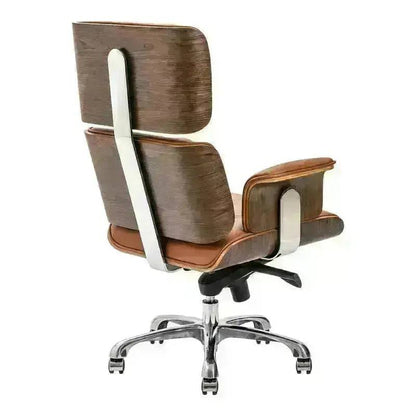 Modern President High-Back Office Chair with Brown Leather and Chrome Base