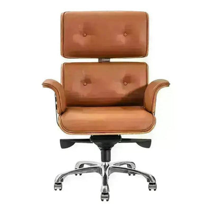 Brown leather President High-Back Office Chair with chrome base and wheels