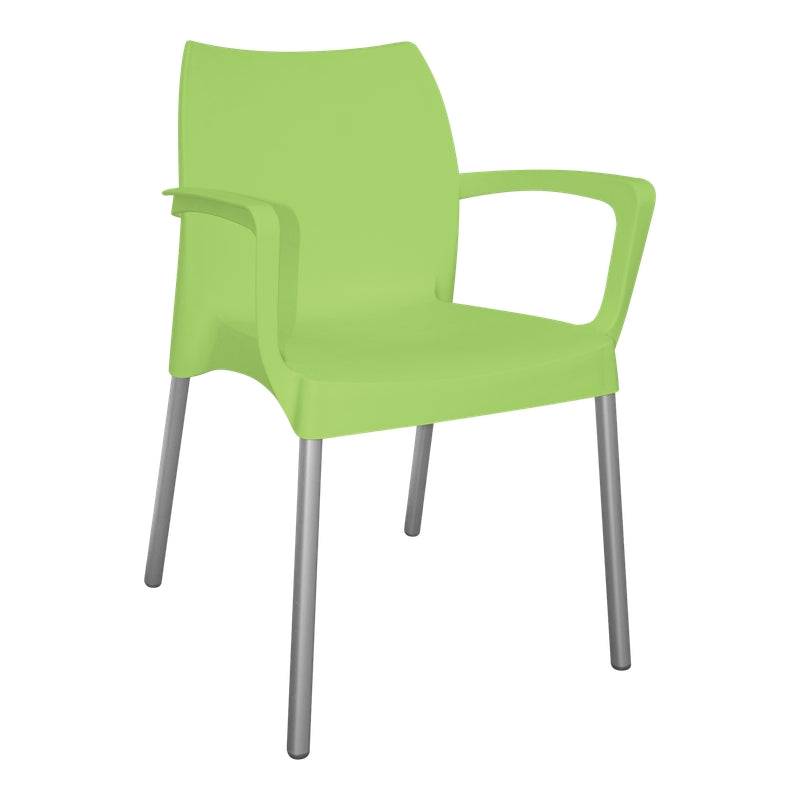 Lime green Star Arm Café chair with metal legs and armrests for stylish seating