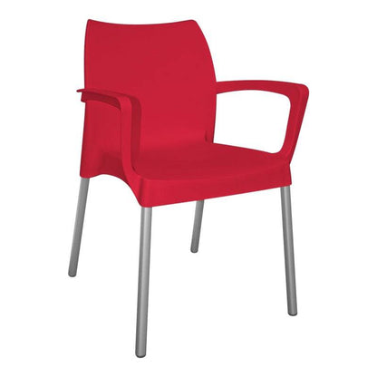 Red plastic Star Arm Café Chair with metal legs and armrests in CDN Shop files