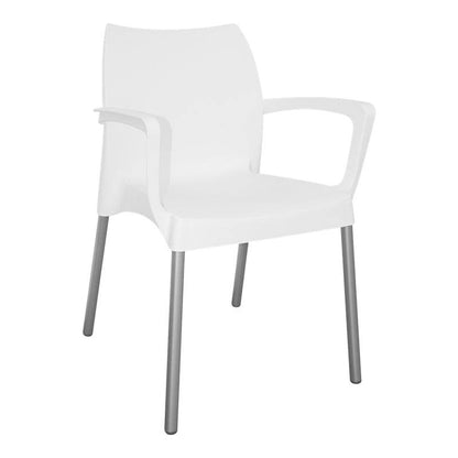 White plastic Star Arm Café Chair with metal legs and armrests from cdn shop files