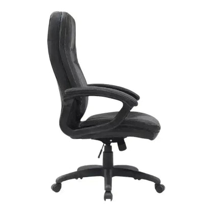 Black Leather Stud High-Back Office Chair with Padded Armrests and Wheeled Base