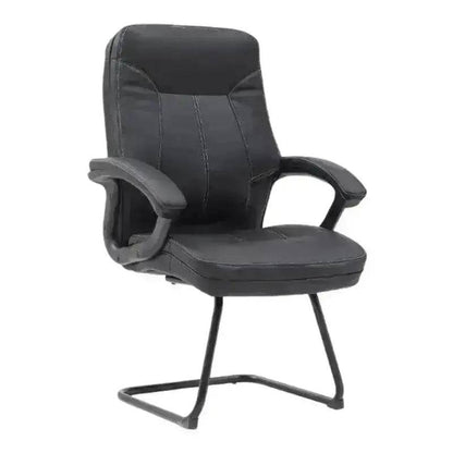 Black Leather Visitor Office Chair with Armrests and Cantilever Base, ergonomic design