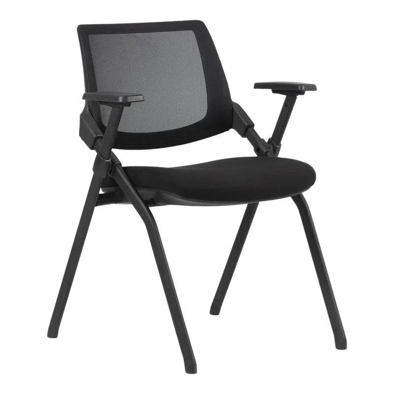 Trainex Conference Black Mesh Office Chair with Armrests and Folding Frame Legs