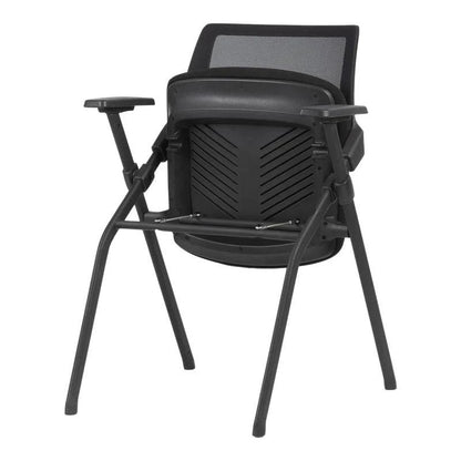 Black mesh office chair with folding legs and armrests for the Trainex Conference Chair