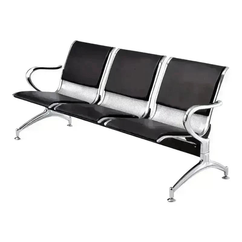 Three seater heavy duty Standard Steel Public Bench with black cushions and silver frame