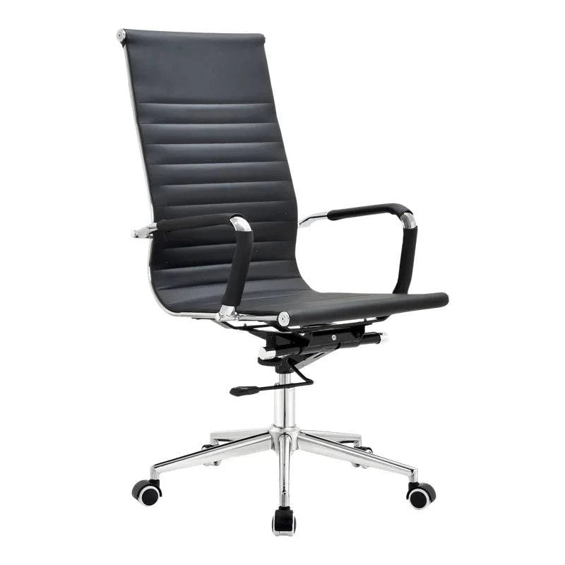 Winston Executive High-Back Office Chair in Black Leather with Chrome Base and Armrests