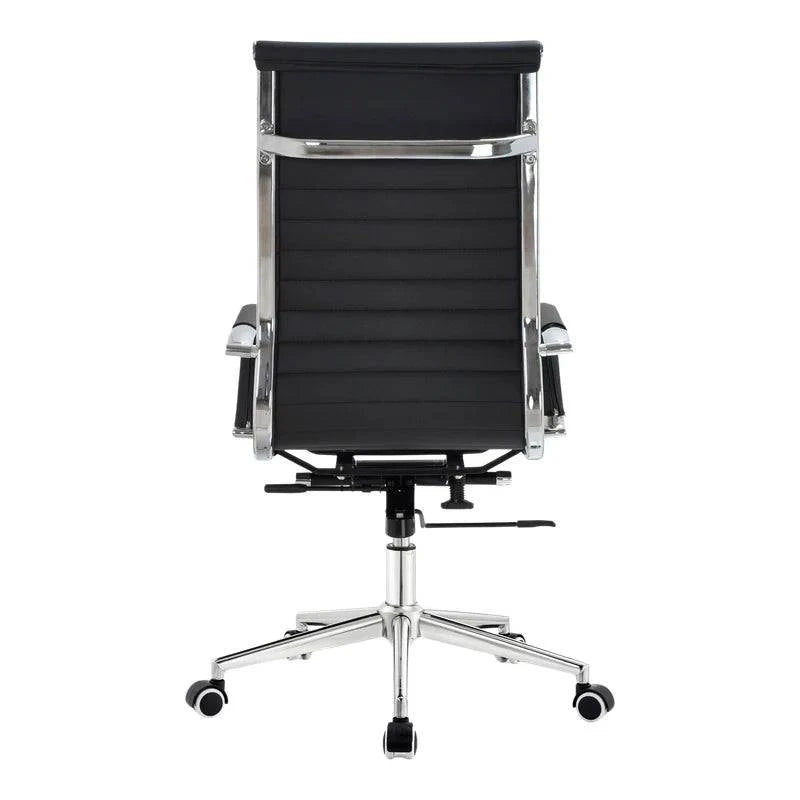 Winston Executive High-Back Office Chair in Black Leather with Wheels and Armrests