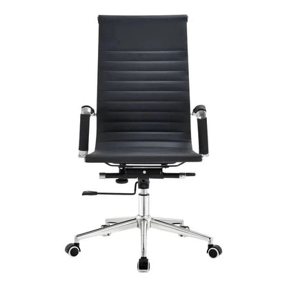 Modern Winston Executive High-Back Office Chair in black leather with chrome accents