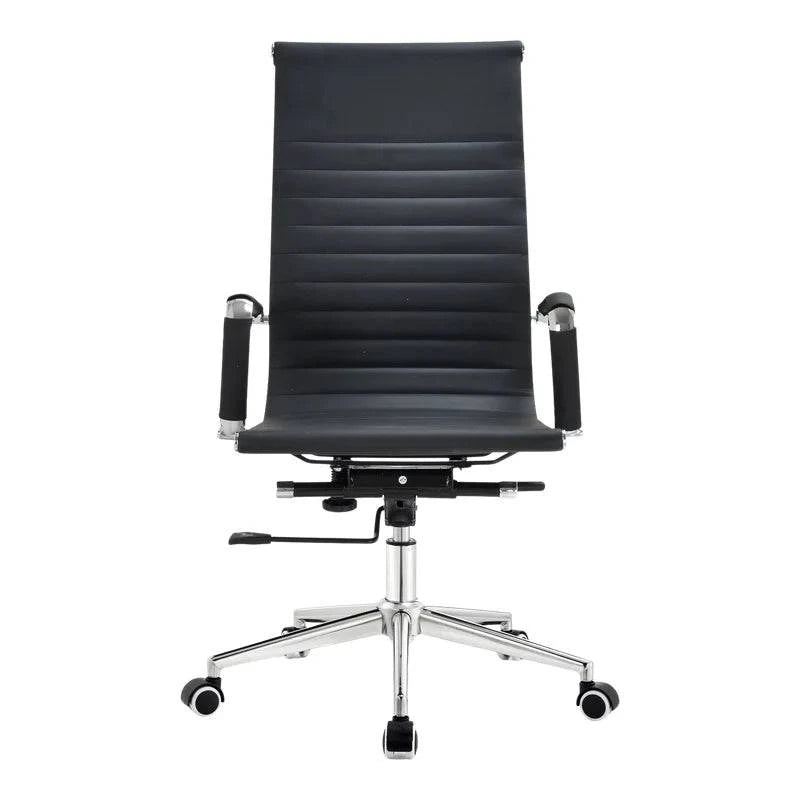 Modern Winston Executive High-Back Office Chair in black leather with chrome accents