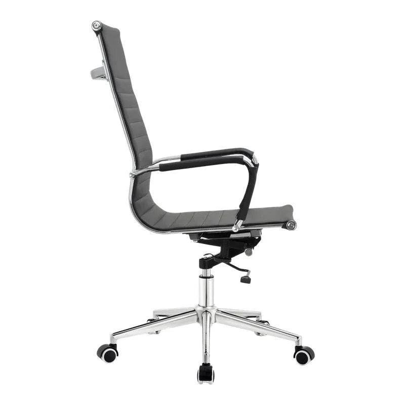 Winston Executive High-Back Office Chair in black leather with chrome base and wheels