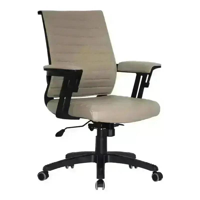 Modern beige Wall Street Medium-Back Office Chair in Dove Grey with black armrests