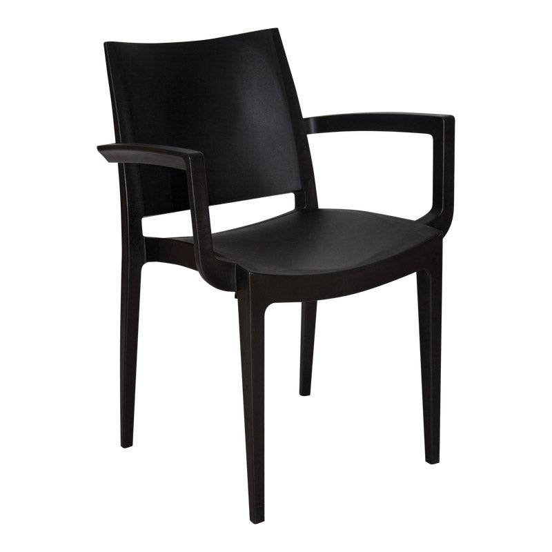 Black plastic Wanda Café Heavy Duty Chair with armrests ideal for dining and café use