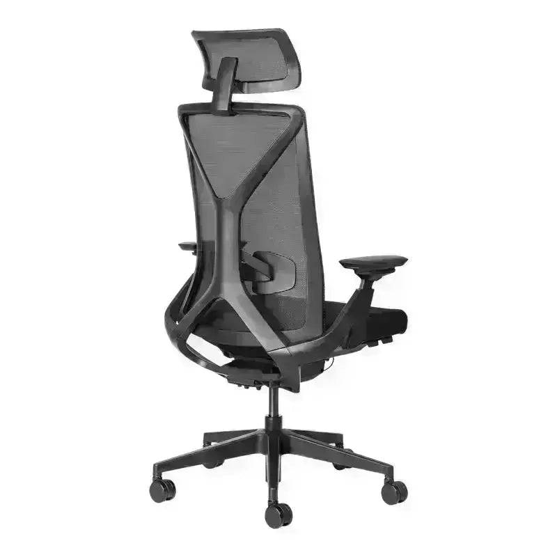 Black mesh executive high-back office chair with headrest and adjustable armrests