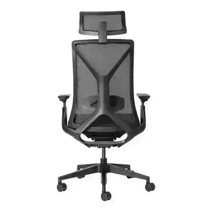 Black Mesh Executive High-Back Office Chair with Headrest and Armrests on Wheeled Base