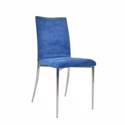 Blue Velvet Grace Dining Chair with chrome legs featuring elegant velvet upholstery