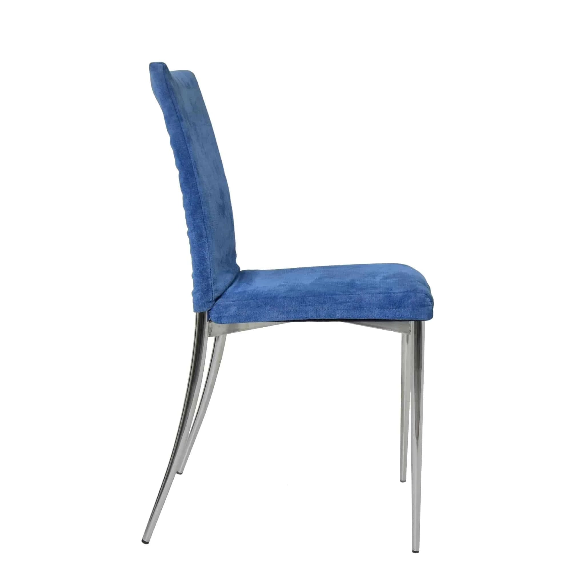 Blue Velvet Grace Dining Chair with Chrome Legs enhancing modern interior decor