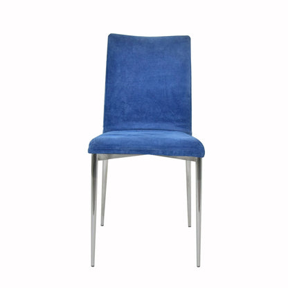 Blue Velvet Grace Dining Chair with Chrome Legs featuring modern design and plush upholstery