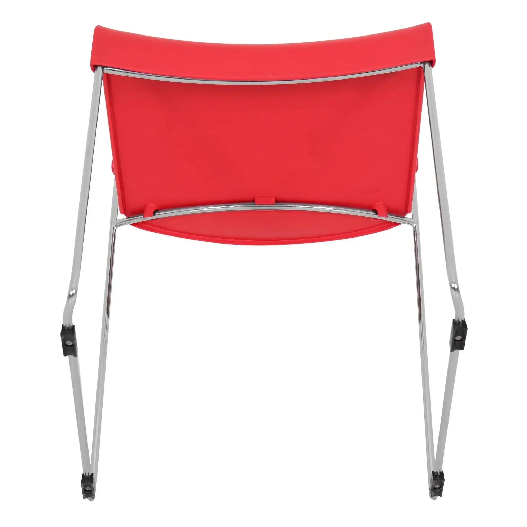 Red plastic Marquise Restaurant Chair with chrome sled-style legs, stackable design