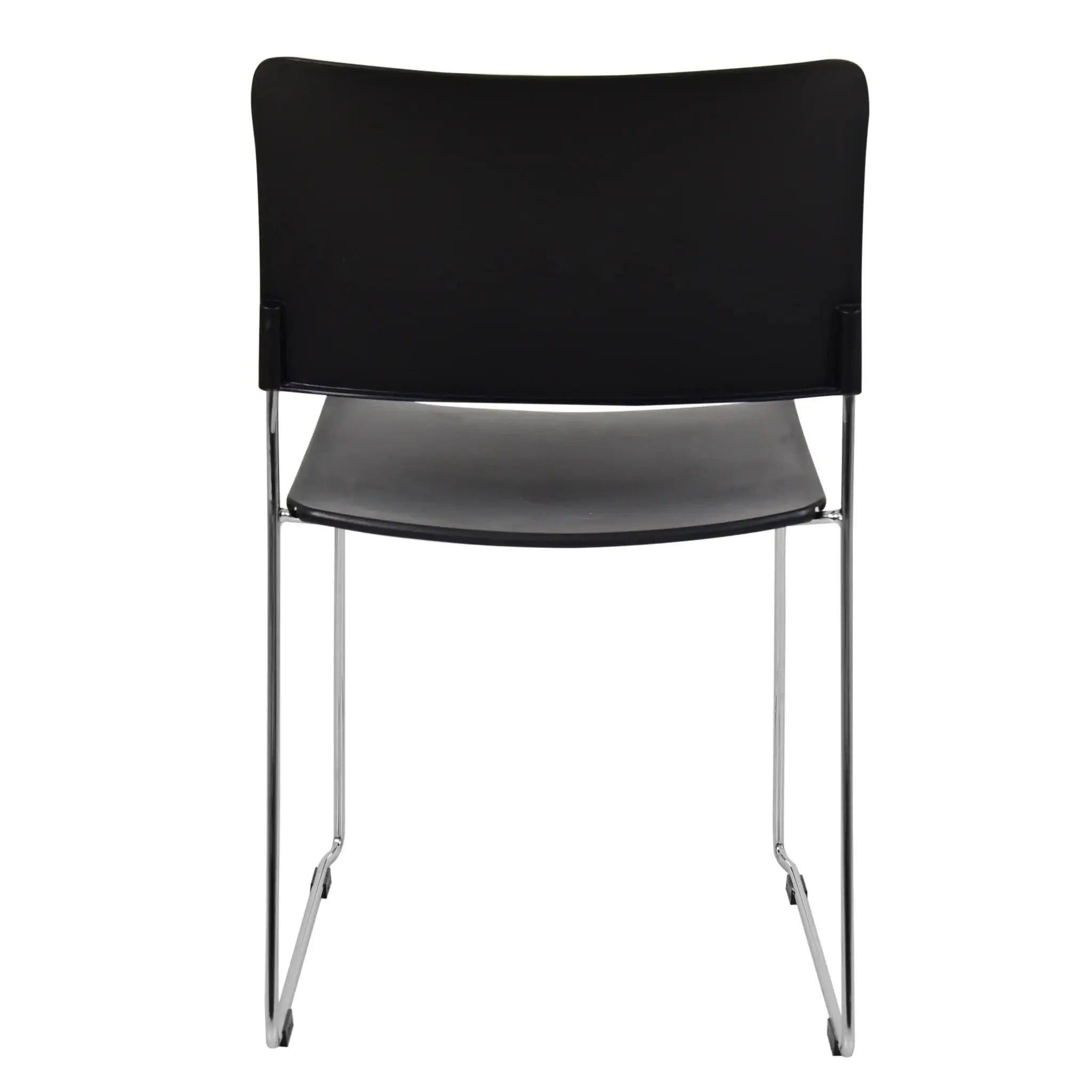 Black stackable Marquise restaurant chair with chrome sled-style legs for dining spaces