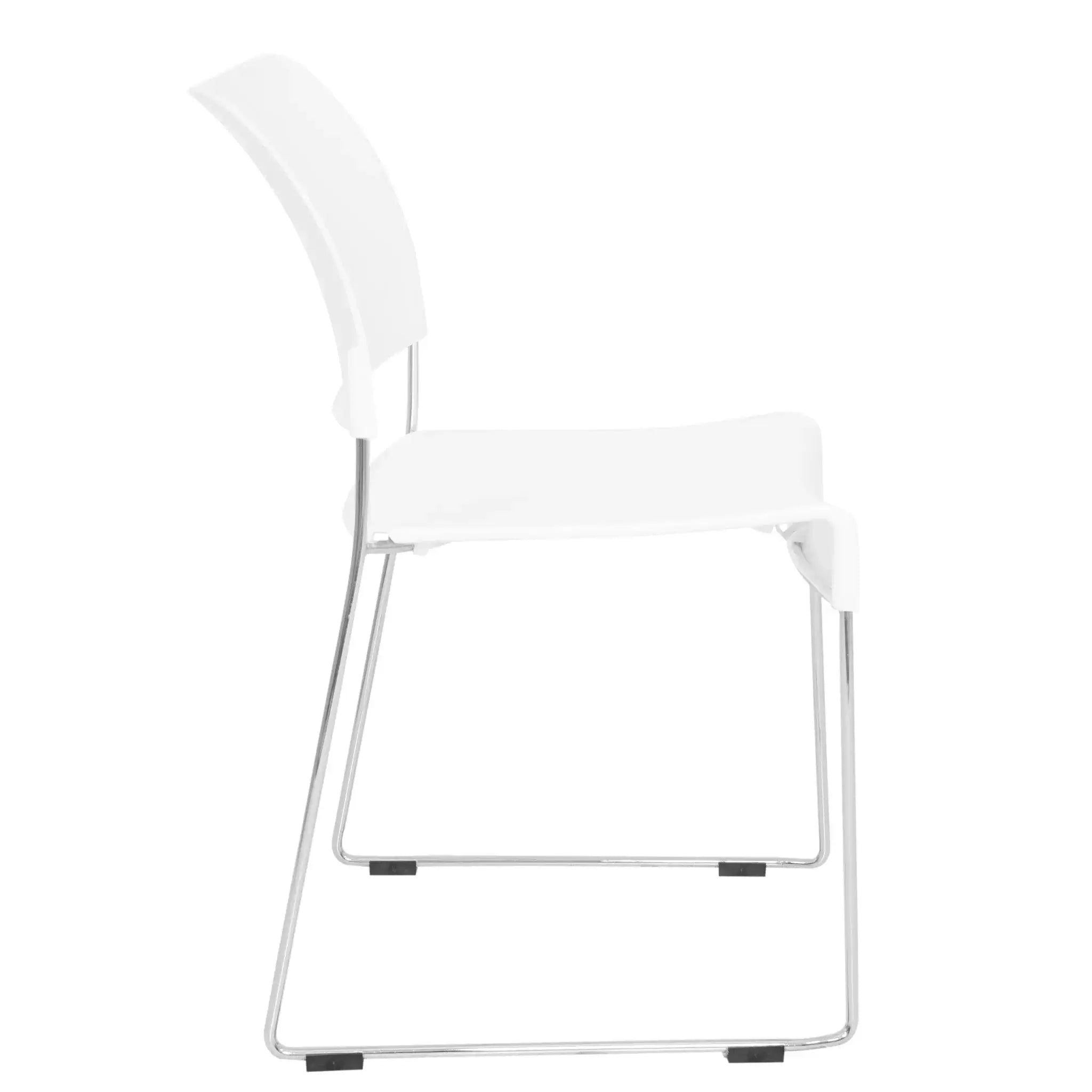 White Marquise Restaurant Chair with chrome legs, stackable design for versatile seating