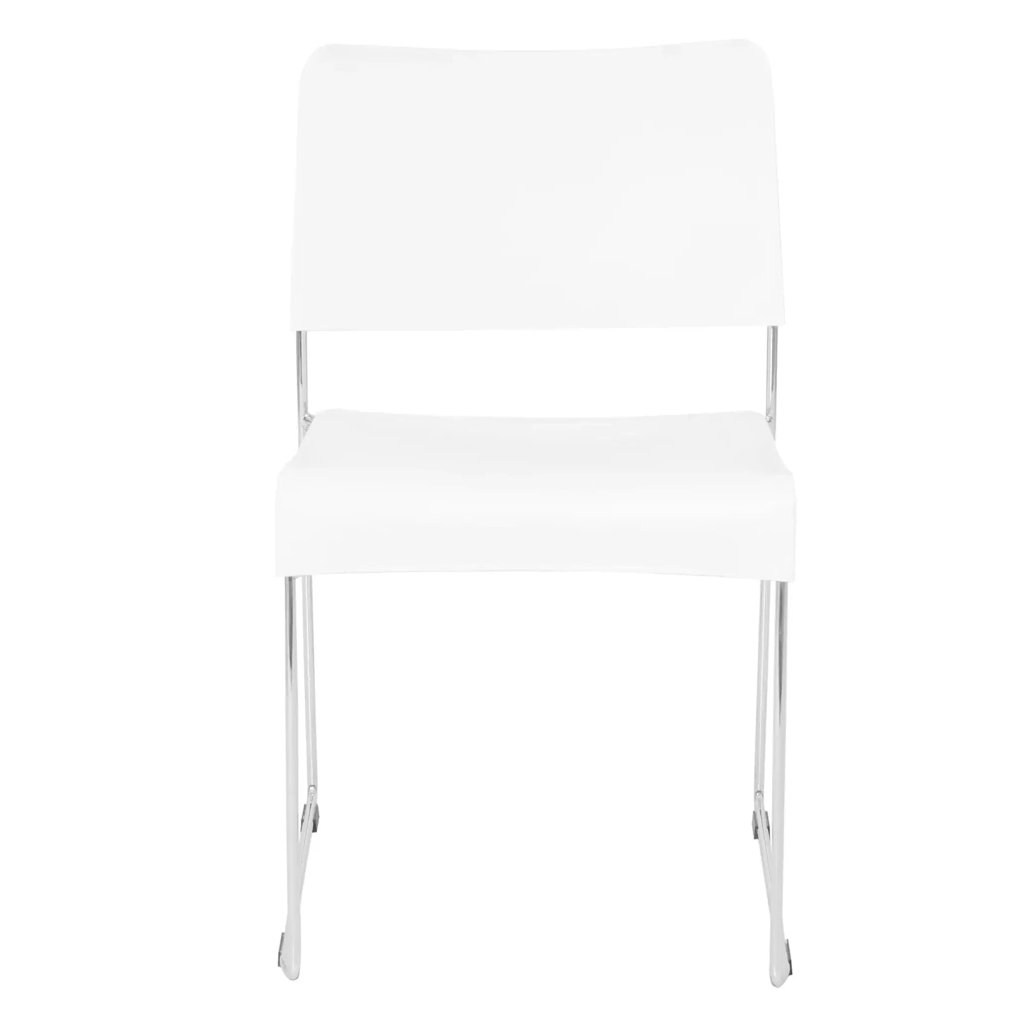 White Marquise Restaurant Chair with chrome legs, stackable design for dining spaces