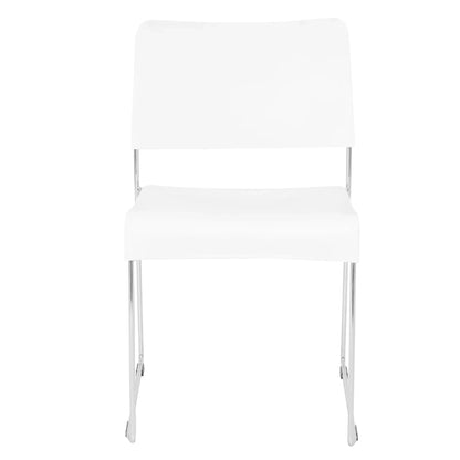 White Marquise Restaurant Chair with chrome legs, stackable design for dining spaces