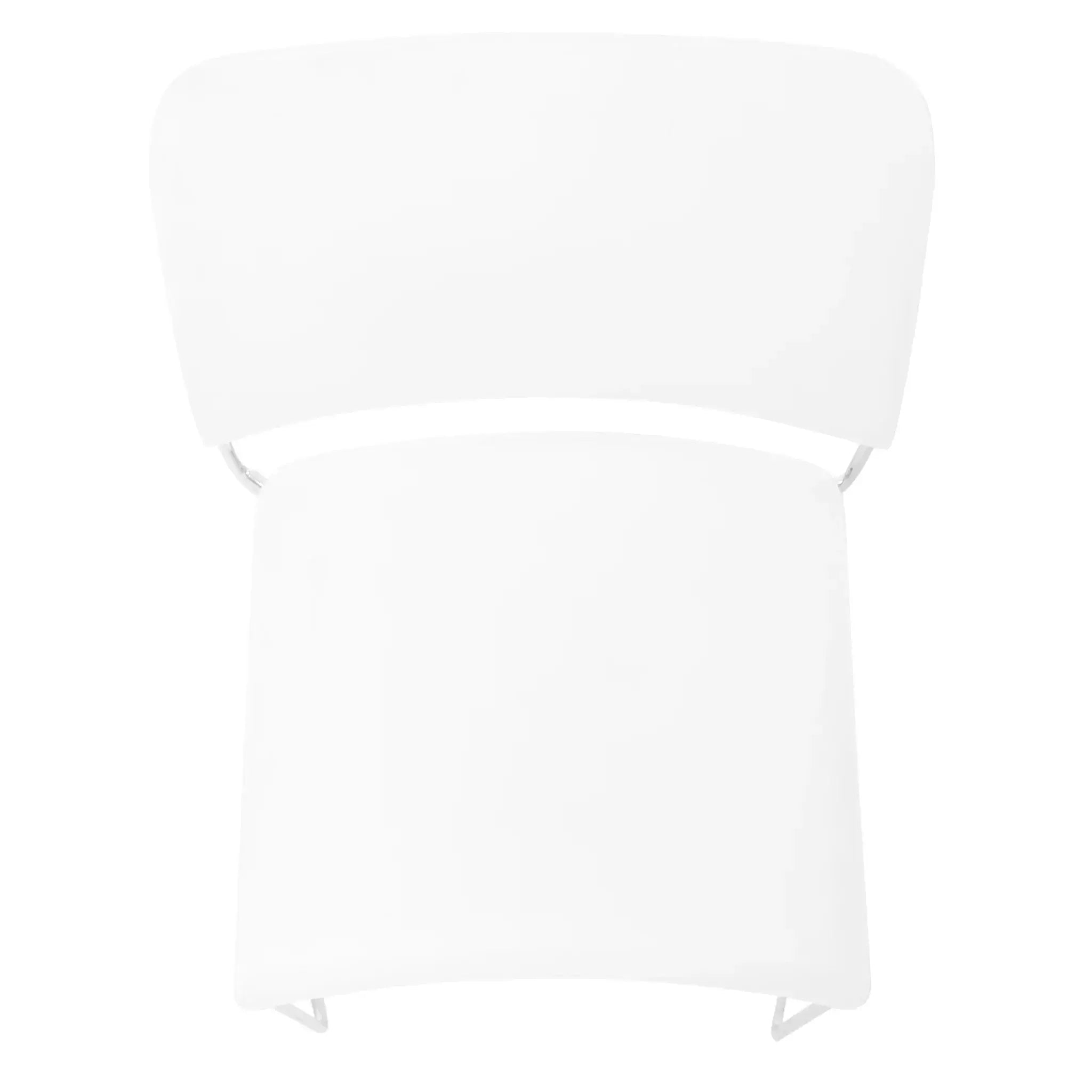 White Marquise Restaurant Chair with curved backrest and chrome legs, stackable design