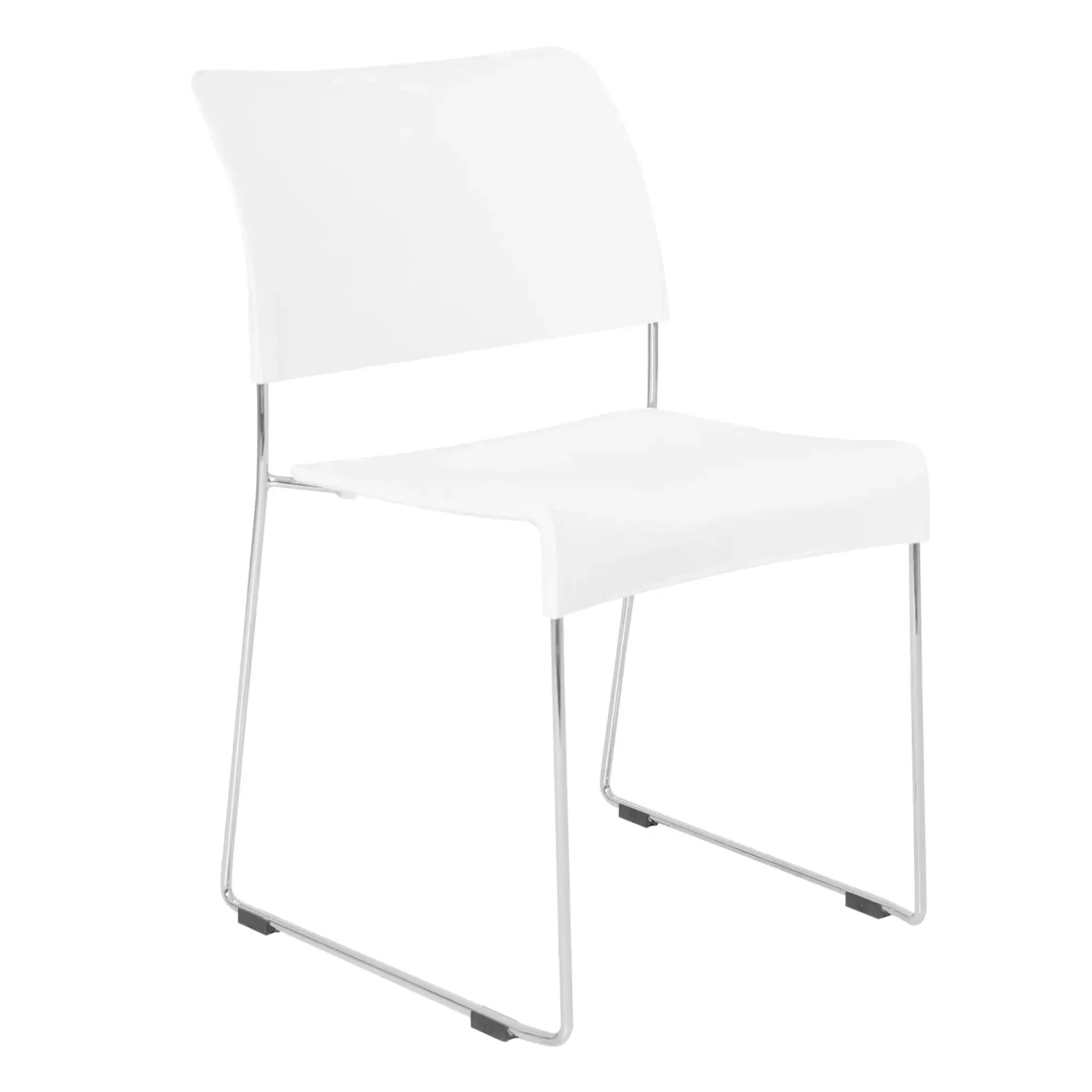 White Marquise Restaurant Chair with chrome sled legs, stackable design for dining areas