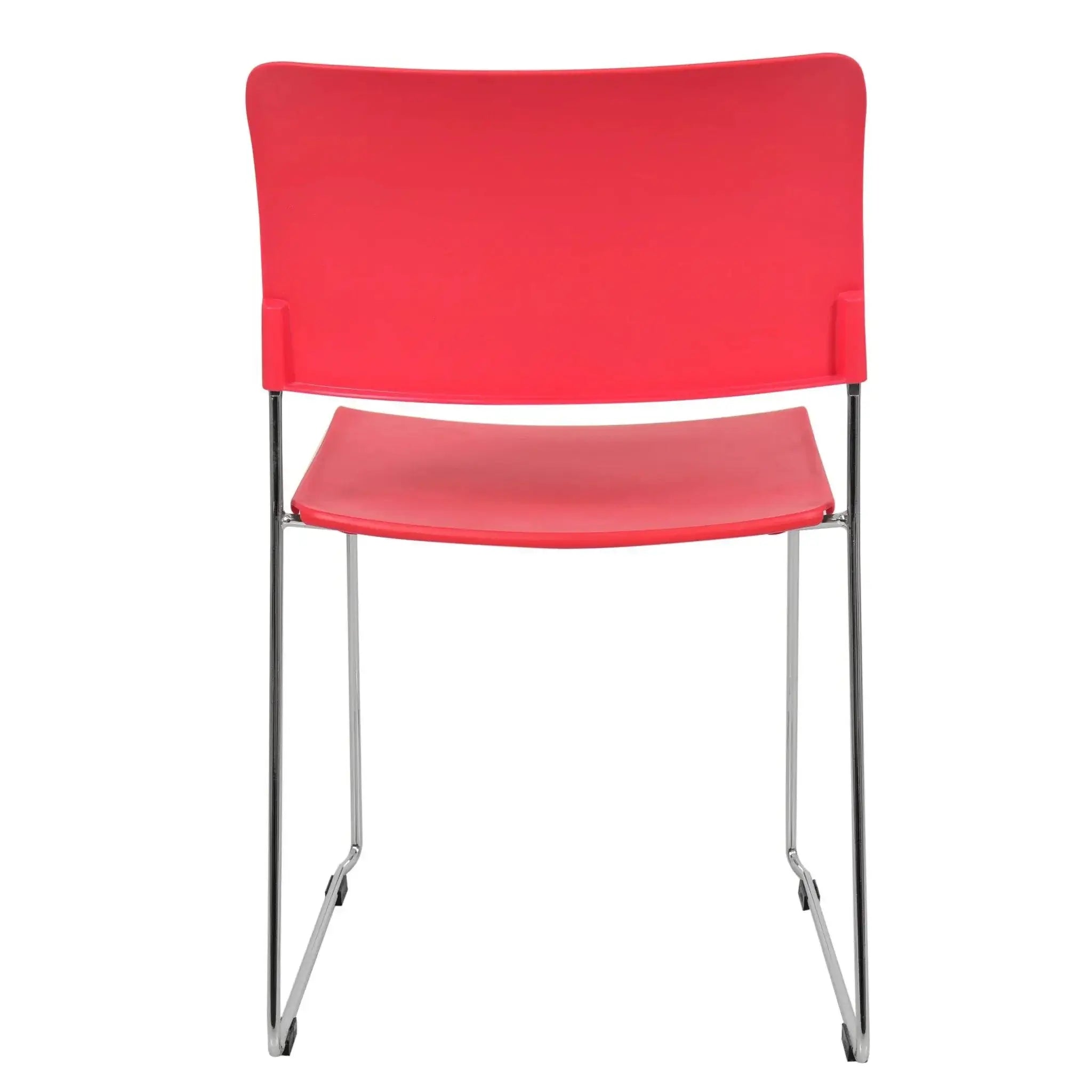 Red plastic Marquise Restaurant Chair with chrome sled-style legs, stackable design