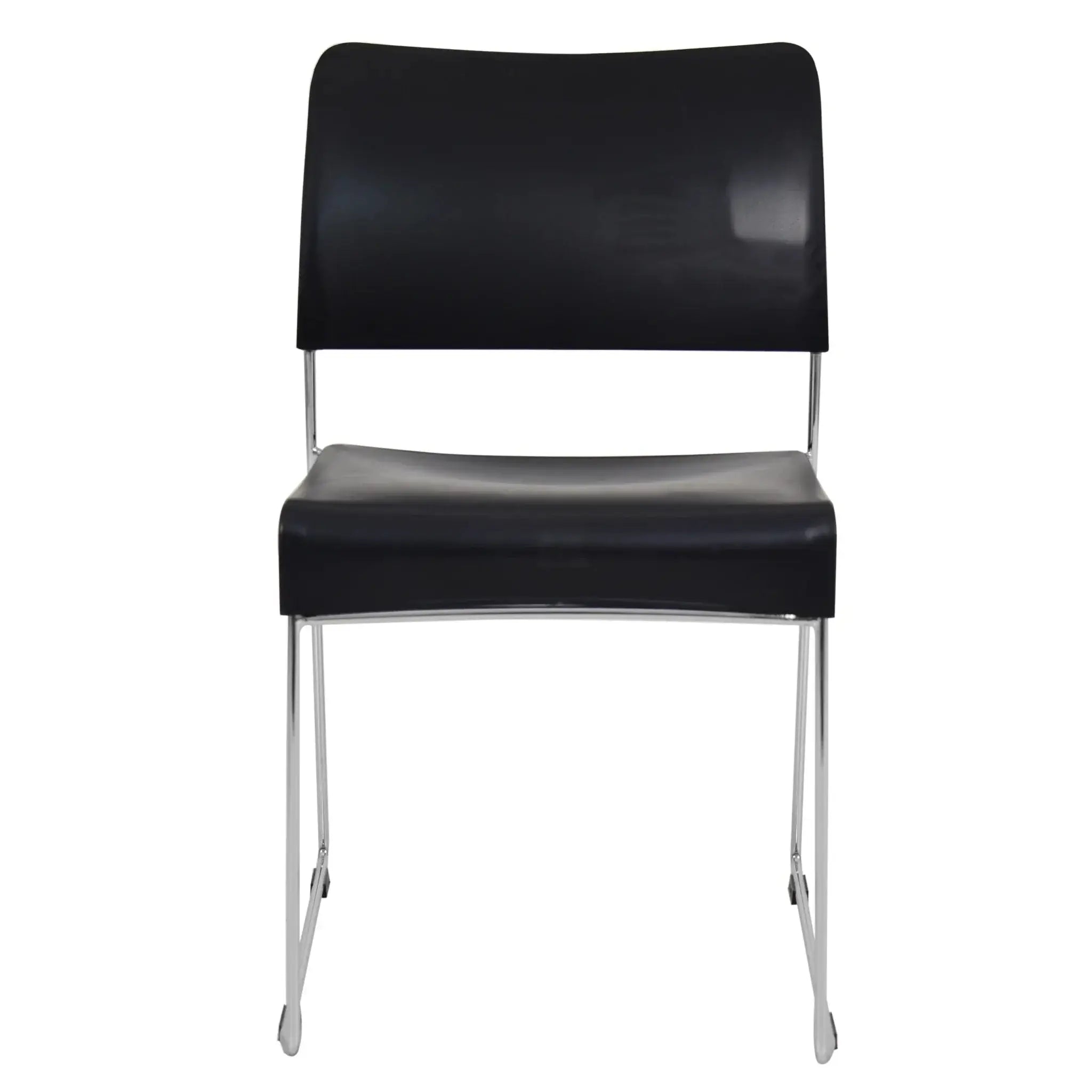 Black vinyl and chrome stacking Marquise Restaurant Chair with sled base design